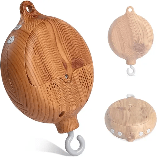 HI BABY MONMENT Baby Crib Mobile Music Box, Rotary Mobile Motor with Rotating Hook, Imitation Wood Spinner, 12 Lullabies, Battery Operated & Volume Adjustable, Newborn