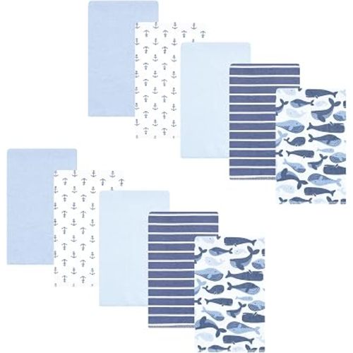 Hudson Baby Unisex Baby Cotton Flannel Burp Cloths 10-Pack, Cute Whales, One Size