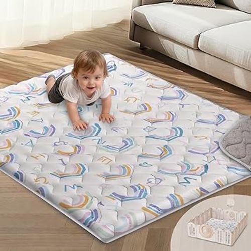 Baby Play Mats, 50’’ x 50’’ Soft Baby Floor Mats Thicker Foam Playmat for Babies Foldable Playpen Mat, Non-Slip & Machine Washable, Cushioned Play Mat for Babies (Rainbow Design)