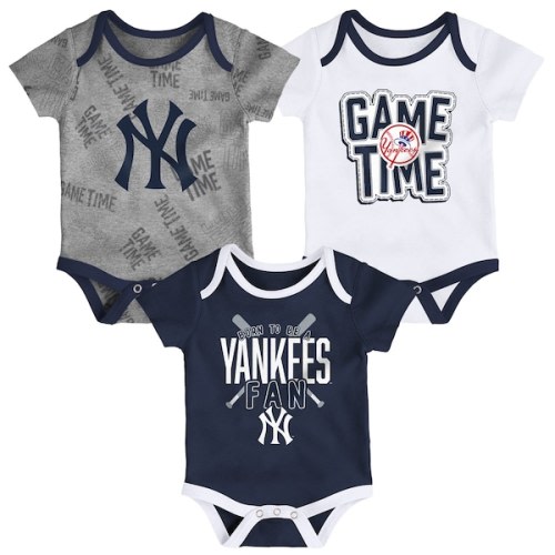 New York Yankees Newborn & Infant Game Time Three-Piece Bodysuit Set - Navy/White/Heathered Gray