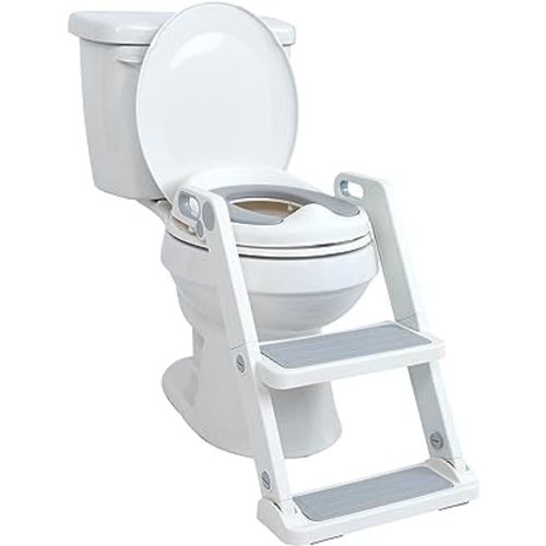 Nuby Step Ladder Toddler Potty Seat for Toilet - All-in-One Kids Potty Training Toilet Seat with Ladder for Toddlers 18+ Months - Grey