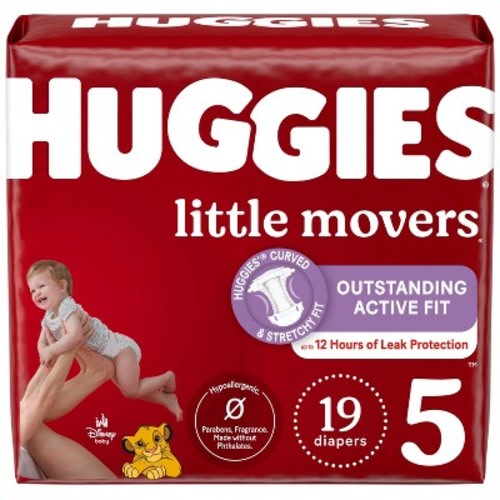 Huggies Little Movers Diapers - Size 5 - 19ct: 27+ lbs, Absorbent Cotton Material, No Fragrance Added
