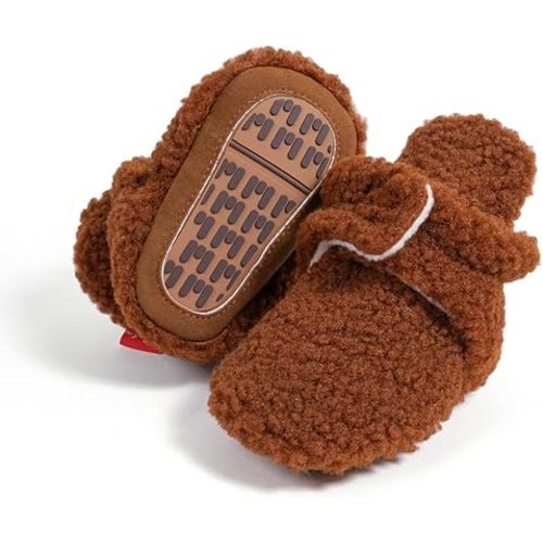 ohsofy Newborn Baby Cotton Booties Stay On Slipper Winter Warm Soft Shoes Non-Skid Infant Ankle Boots Crib Shoes