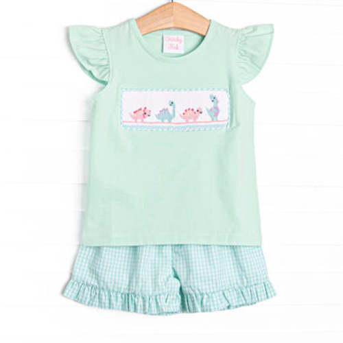 Dinosaur Days Smocked Ruffle Short Set, Mint – Stitchy Fish