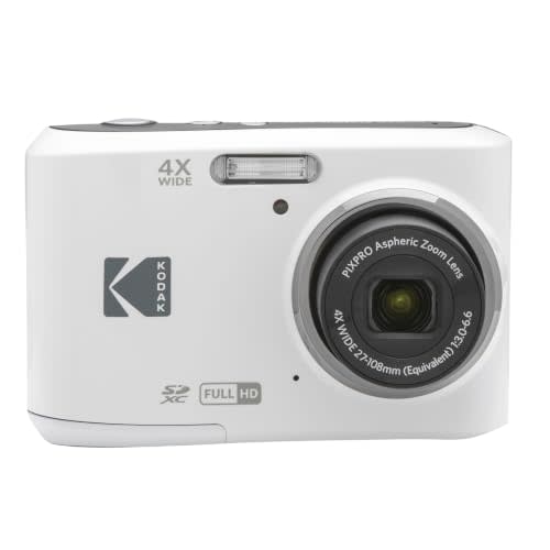 KODAK PIXPRO FZ45 16MP Compact Digital Camera, 4X Optical Zoom, AA, White | 1080p Full HD Video, 27mm Wide Angle Lens, 2.7 Inch LCD, Point and Shoot, Digicam, Travel and Family Photos