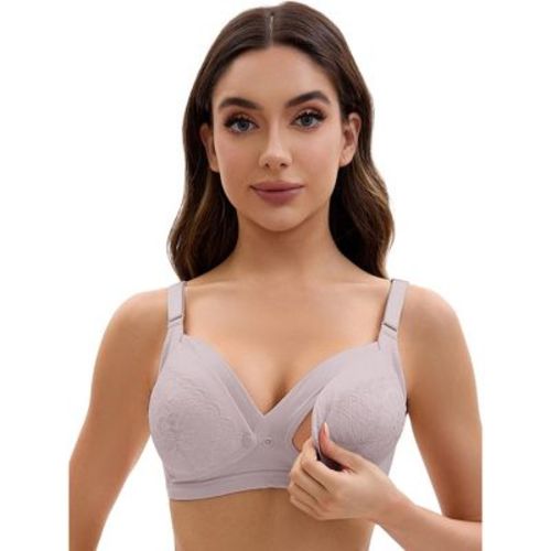 INSPIRE CHIC Women's Nursing Bra Lace Front Closure Adjustable Straps Pumping Maternity Underwear Taro Purple 36B