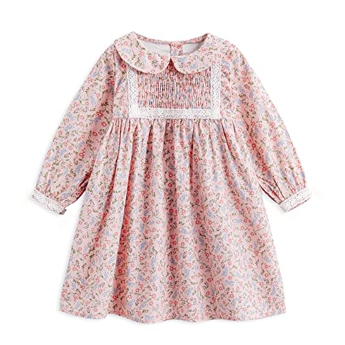 Simplee kids Baby Girls Smocked Dress Handmade Spring Fall Casual Dresses Floral Print Sundress Princess Dress for Toddlers
