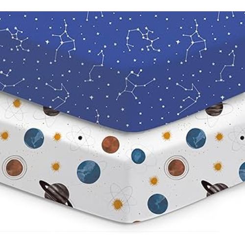 Baby Crib Sheets for Boys Girls, Fitted Crib Sheet 2 Pack for Standard Crib and Toddler Mattress, Super Soft Baby Sheet