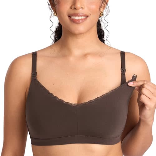 MOMANDA Lace Cotton Nursing Bras for Breastfeeding V Neck Wireless Nursing Sleep Bralettes Ultra Soft