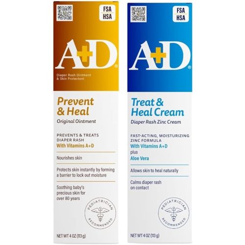 A+D Original Diaper Rash Ointment + Zinc Oxide Diaper Rash Cream 4oz Variety Pack - Prevents & Treats - Moisturizing Skin Protectant With Vitamins A & D