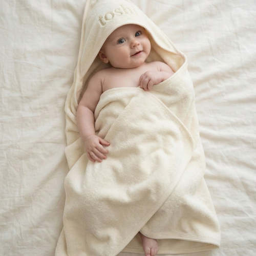 Baby Hooded Bath Towel | Cream Textured | 100% Cotton | Toshi