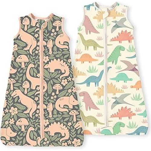 Dino Sleep Sack 6-12-15 months 2-Pack,0.5 TOG Stretchy Summer Baby Wearable Blanket with 2-Way Safe Zippers, Cozy Soft Sleeping Bag for Babies