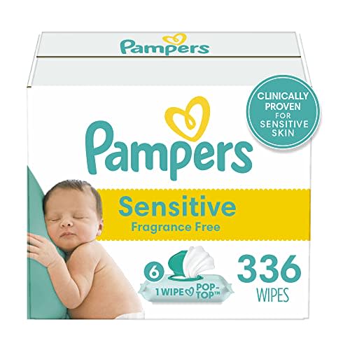 Choose your count - Baby Wipes, Pampers Sensitive Water Based Baby Diaper Wipes, Hypoallergenic and Unscented, 6 Pop-Top Packs, 336 Total Wipes (Packaging May Vary)
