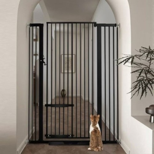 GOTGELIF Pet Gate 55.1" Extra Tall 29.5-40.6" Wide Auto Close Pressure Mount Gate - Adjustable Cat Door - Black
