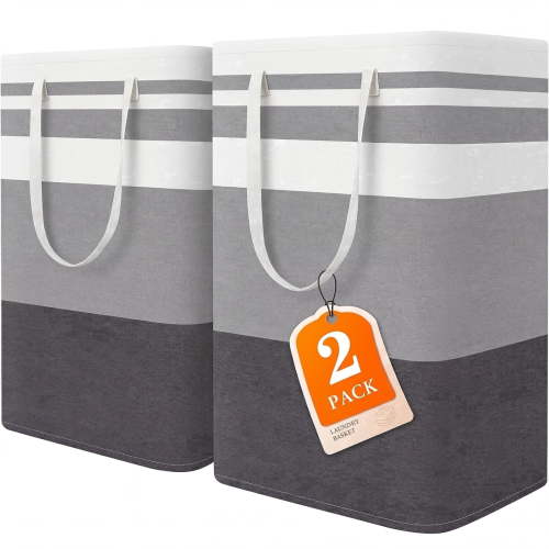 ATUPEN Laundry Basket, 2-Pack 75L Large Collapsible Hamper, Waterproof, Freestanding, Foldable Bin