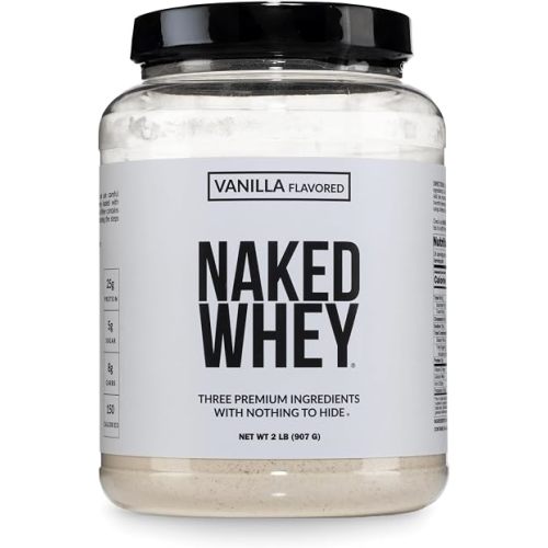 NAKED Whey Vanilla Protein Powder - Only 3 Ingredients - Grass Fed Whey Protein Powder, Vanilla Flavor, and Organic Coconut Sugar, NSF Certified, No GMO, No Soy, and Gluten Free - 24 Servings