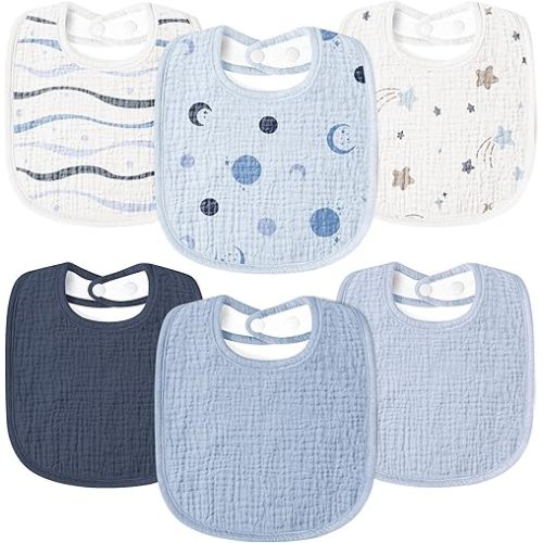 Susurration Muslin Baby Drool Bibs 6Pack Soft Square Adjustable Baby Bandana Bibs for Unisex Girls & Boys