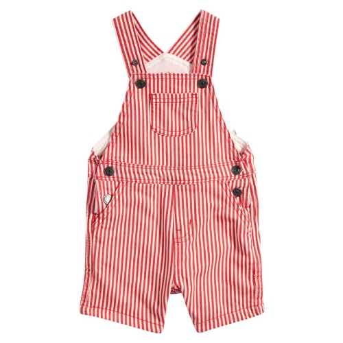 Stripe Stretch Cotton Short Overalls
