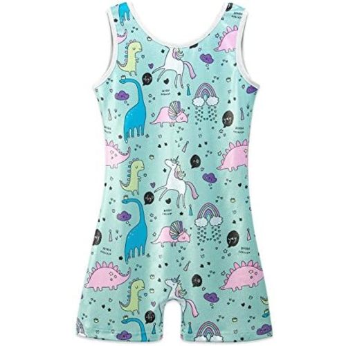 HOZIY Gymnastics Leotards for Girls with Shorts Toddlers Biketards Rainbow Unicorn Dinosaur Mermaid Leopard Flower Galaxy