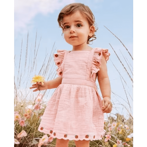 Baby Muslin Pinafore Dress & Bloomers Set