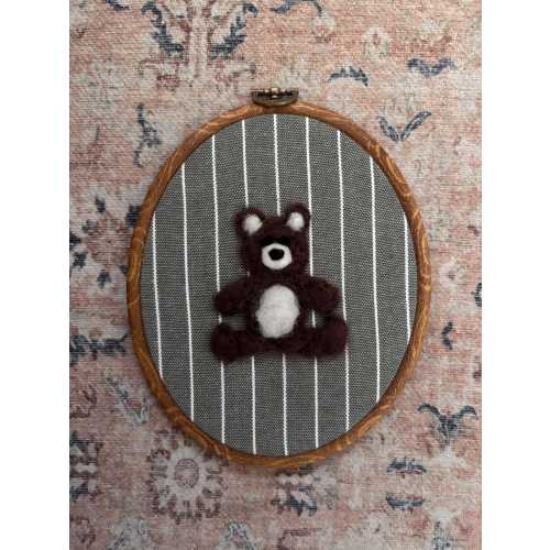 Hand Felted Dark Teddy Bear - Nursery Decor, Baby Room, Toddler Room, Kids Room, Baby Shower Gift, Wall Decor