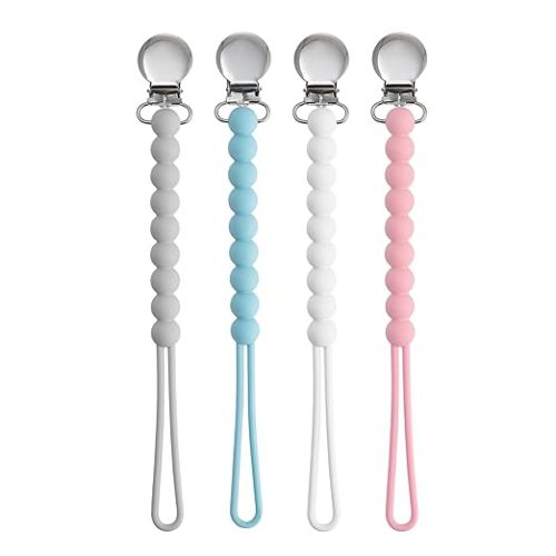 Pacifier Clips for Boys Girls - MORIBOX 4 Pack Paci Clip Soothe Baby Binky Holder for Shower Birthday Gift