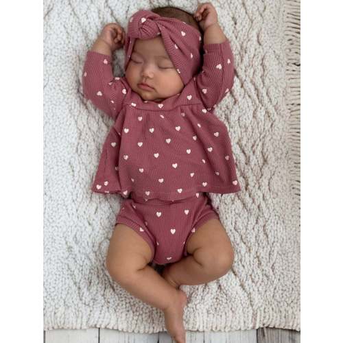 Organic Waffle Simple Dress & Bloomer, Mauve Heart