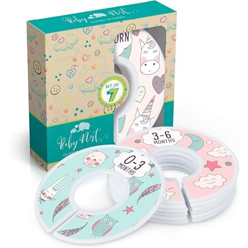 Baby Nest Designs Unicorn Fantasy Baby Clothes Dividers - 7x Size Dividers from Newborn to 24 Months - Unisex, Matte Finish, Plastic, Anti-Slip, Closet Organizer