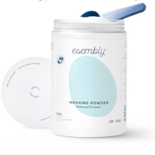 Esembly Laundry Washing Powder – HE Mineral Based Detergent for All Household Laundry and Cloth Diapers – Patented, Fragrance-Free, EWG Verified, Earth-Friendly, (3lb Refillable Canister and Scoop)