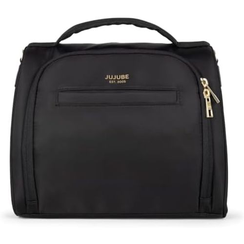 JuJuBe Insulated Bottle Bag, Breastmilk Cooler Bag Fits 3 Baby Bottles, Storage Tote for Nursing Mom, Daycare & Travel, Lunch Bag w/Handle & Shoulder Strap (Black)