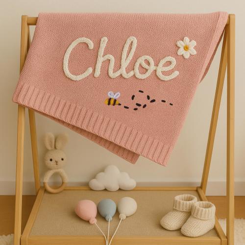 Personalized Name Baby Blanket | Custom Name Hand-Embroidered Blanket | Soft Custom Baby Gift | Toddler Keepsake | Unique Baby Blanket Gift
