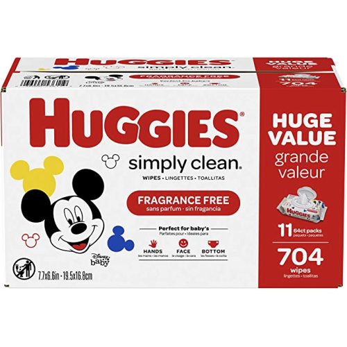Huggies Simply Clean Unscented Baby Wipes, 11 Flip-Top Packs (704 Wipes Total) - 11 Flip-Lid Packs (New)