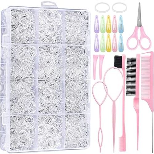 2200 Pcs Clear Hair Ties, Hair Loop Styling Tool Set with Hair Tie Cutter, Elastic Hair Accessories for Toddler Baby Girl Women