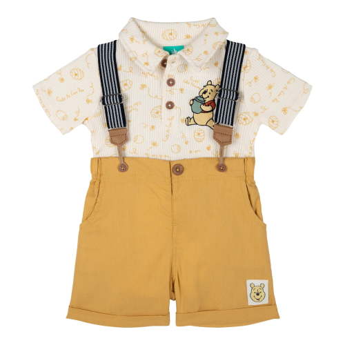 Disney Winnie the Pooh Ribbed Polo Bodysuit and Shorts Outfit Set Newborn to Infant