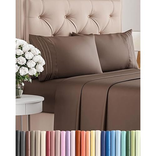 Cal King Size 4 Piece Sheet Set - Comfy Breathable & Cooling Sheets - Brown