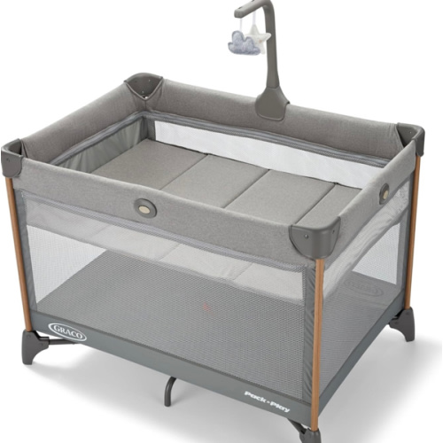 Graco On The Go Zip DLX Pack ‘n Play Playard, Folding Playpen with Bassinet, Portable Crib, Parker