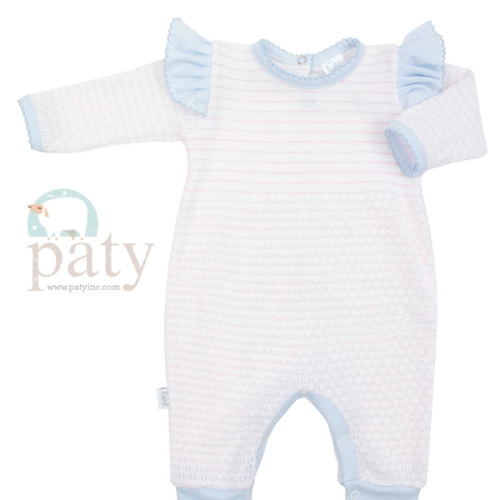 Paty Knit, Angel Sleeve Romper with Pima Trim #366LSASJ