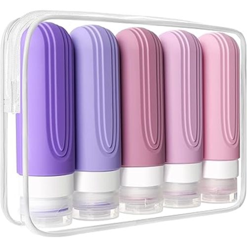 Travel Bottles for Toiletries, 5 Pack TSA Approved Travel Size Containers, 3oz Leak Proof Refillable Travel Accessories for Shampoo Conditioner, BPA Free Travel Bottles with Toiletry Bag