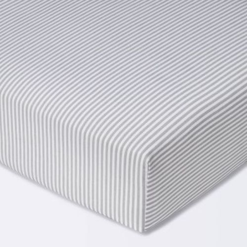 Cotton Fitted Crib Sheet Stripe - Cloud Island™ - White/Gray