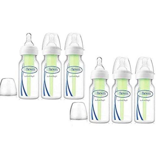 Dr. Brown's Natural Flow Anti-Colic Options+ Narrow Baby Bottle, 8 oz/250 mL, with Level 1 Slow Flow Nipples, 0m+, 4 Pack