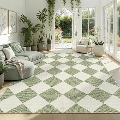 GarveeHome Sage Green Area Rugs 8x10 Living Room Checkered Washable Rug