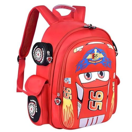 QWZY Kid Toddler Boys Girls Backpack Waterproof Cartoon Truck Car Child Snack School Bag Kindergarten Backpack (Red)