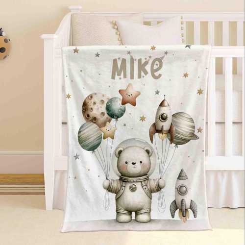 Astronaut Baby Blanket Space Rocket Personalized Nursery Blanket Toddler Throw Kids Custom Name Blanket Baby Shower Gift For Boys