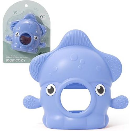 Momcozy Teething Toys, Food Grade Silicone Baby Teether for 0–12 Months, Baby Adjustable Teethers Mitten, Easy Grip Teething Relief with Multiple Chew Points,Sensory Exploration & Early Learning,Blue