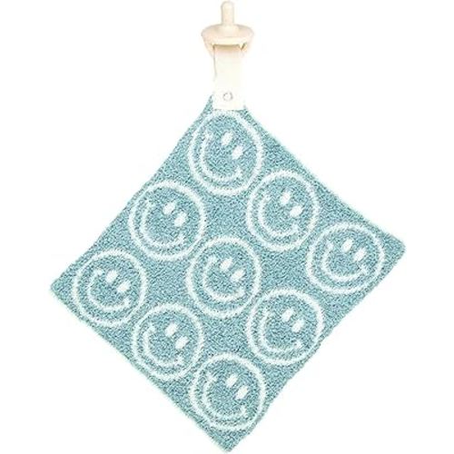 Stephan Baby Plush Blankets - Soft Absorbent Blankie with Paci-Clip for Pacifiers and Teething Toys, 9" Square, Smiley Faces