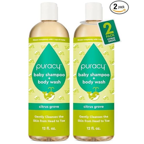 Puracy Shampoo & Body Wash for Children - Perfect Skin, Pure Ingredients with 12 Fruit & Vegetable Extracts for Silky Smooth Skin, Gentle Citrus Grove Aromas, 98.8% from Mother Nature, 12 Fl Oz (2-Pk)