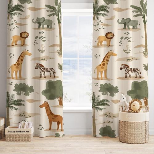 Safari Animals Kids Room Curtain Nursery Curtains Window Curtains