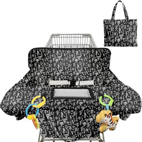 Shopping Cart Cover for Baby Girl Boy 2-in-1 High Chair Water Resistant High Chair Cover Black Flower Gender Neutral Cart Cover for Babies Padded Grocery Cart Cover for Baby