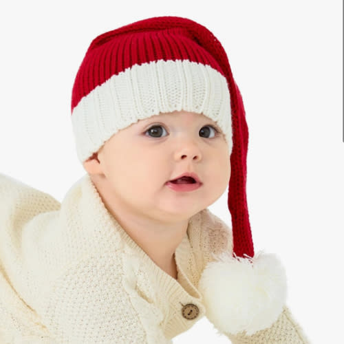 Baby Santa Hat Christmas Hat for Baby Toddler Infant Santa Hat Newborn Washable Fade-restant Knitted Santa Hat Soft Warm Long for New Year Festive Holiday Party Indoor Outdoor Winter Red