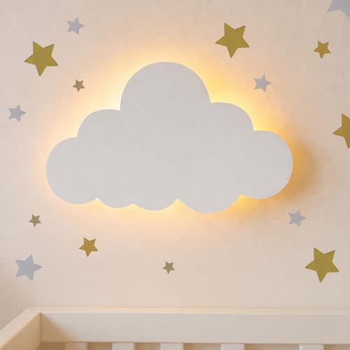 KALEOLI Cloud Night Light for Nursery - Dimmable & Rechargeable Kids Wall Lamp for Bedtime Routines - Crib & Baby Room Decor Night Light - 68Pcs Star Wall Decals Included